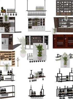 家装轻奢风柜类酒柜酒架吧台红酒柜餐厅装饰陈设SketchUp SU模型