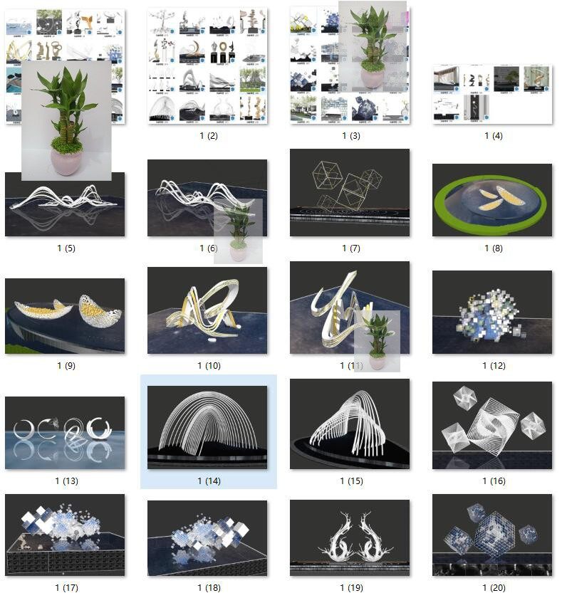 现代景观雕塑艺术创意抽象金属水景雕塑摆件小品草图大师SU模型库