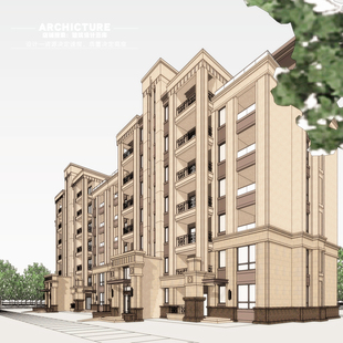 现代Artdeco偏古典楼盘高层住宅楼售楼处会所大门建筑设计su模型