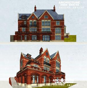 su素材现代大户型英式乡村风情红砖独栋别墅豪宅住宅建筑su模型