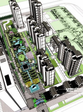 su素材新中式小区苏式粉墙黛瓦景观轴线亭子铺地景墙水系su模型