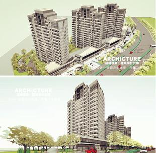 su素材现代美式多层偏古典沿街住宅小区底商商铺横线条建筑su模型