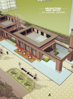 东方新古典红砖中式临街临路飘板社区售楼处/会所建筑方案/su模型