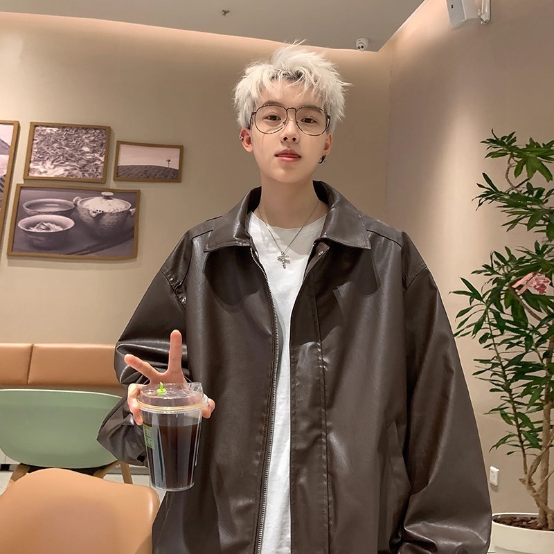 美式复古机车pu皮衣外套男女夹棉加厚痞帅百搭高级感翻领夹克上衣