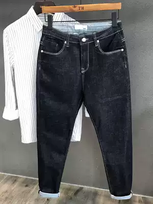 Tannin Ming line Tide brand original black jeans men's slim pipe pants autumn new trend casual trousers