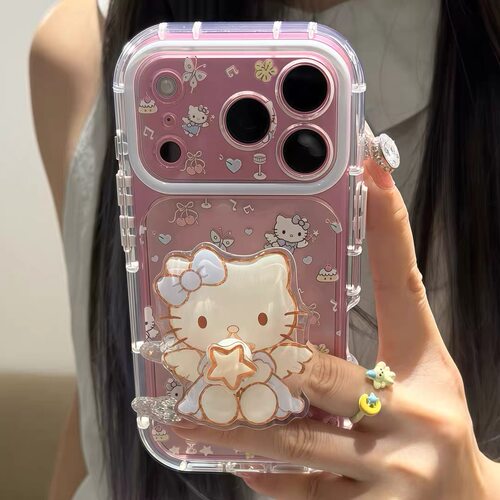 可爱天使猫咪支架适用苹果17/18promax手机壳iPhone16/15pm透明mate80pro小米17气囊14防摔华为pura90/FindX9