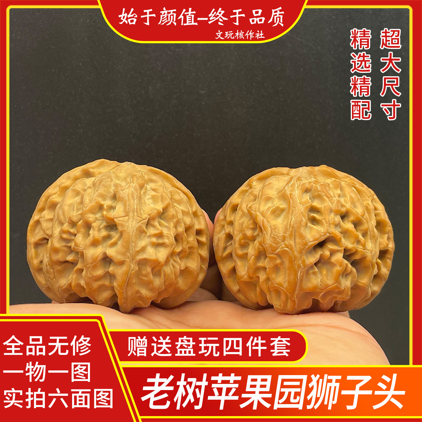 全品无修精配47尺苹果园狮子头矮桩大肚金钱凹底一物一图文玩核桃