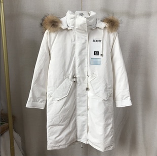 【艾】保暖貉子毛领印花军工装宽松羽绒服女 82-1-6