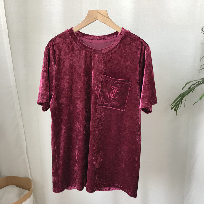 高端品牌 橘 夏季短袖女装天鹅绒休闲圆领T恤  82-4-38