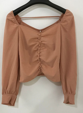 (79元3件【诗】 春装法式套头方领橙色雪纺衬衣 32-2-656