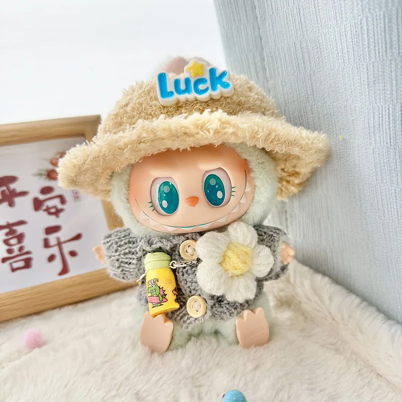 仅衣服] 一二代Labubu衣服挂件拉布布坐坐娃衣木扣毛衣luck帽套装