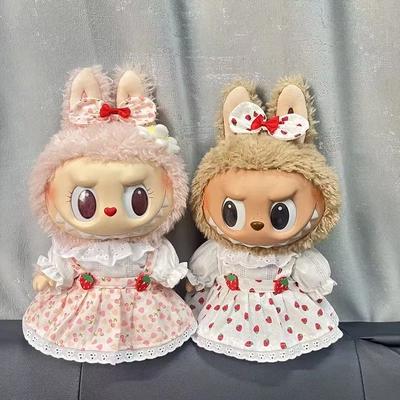 仅娃衣】38cm拉布布公仔衣服MOKOKO红心草莓裙套装labubu娃衣可爱