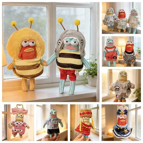 比奇堡居民丑鱼打工鱼瘫瘫鱼衣蜜蜂恐龙背带裤娃衣15cm公仔配饰