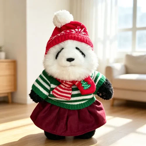 萌兰福宝花花着替新年圣诞着替熊猫工厂25CM公仔衣服秋冬帽子围巾