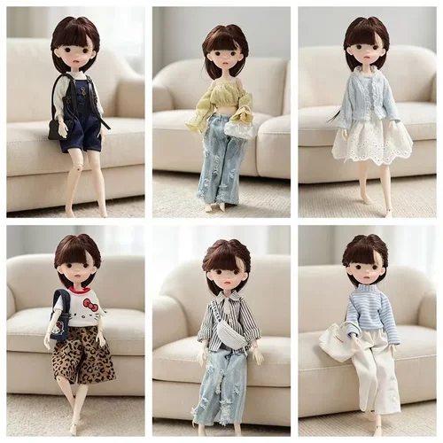 blythe小布azone6分bjd娃衣服ob24/22纽扣背带裤裙牛仔裤白色长裤
