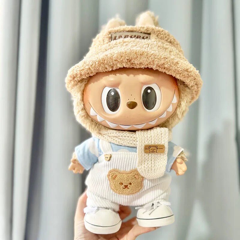 38cm拉布布毛绒娃娃衣服着替搪胶Labubu公仔衣服新年灰卫衣套装萌图片