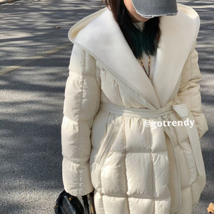 冬季收腰加厚保暖中长款羽绒服外套配腰带小个子女生修身显瘦上衣