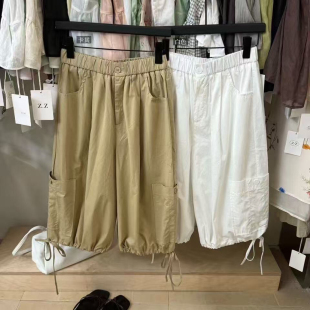 26夏上新松紧腰宽松舒适抽绳显瘦休闲裤五分裤马裤女