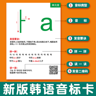 韩语音标卡四十音40音练习卡元辅音例词句初学者扫码发音塑封大卡