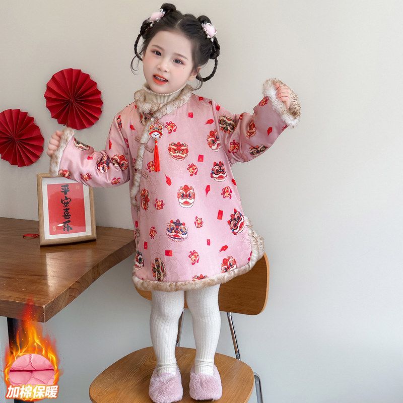儿童新中式旗袍裙冬季女宝宝夹棉加厚拜年服冬款女宝宝洋气连衣裙