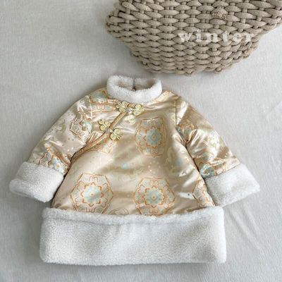 汉服女童旗袍连衣裙新中式儿童唐装女宝宝周岁冬季加厚国风拜年服