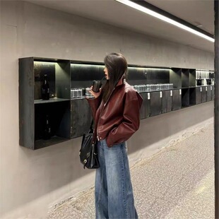 安可拉红皮衣外套女高级感2025新款爆款美式机车小个子pu夹克上衣