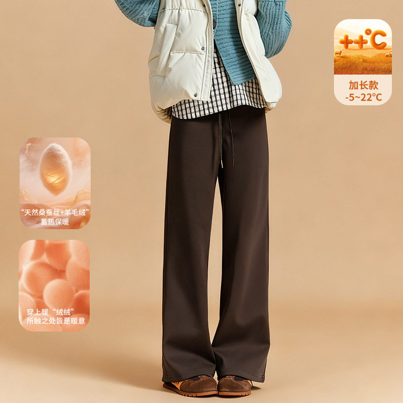 2025新款鲨鱼裤女外穿秋冬加绒抽绳宽松阔腿打底棕色高腰直筒瑜伽