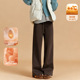 2025新款 女外穿秋冬加绒抽绳高腰直筒瑜伽宽松阔腿打底棕色 鲨鱼裤