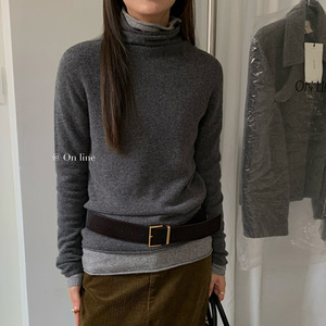 秋冬新款女时尚毛衣羊绒卷边堆堆领高品质软糯百搭纯色打底衫9298