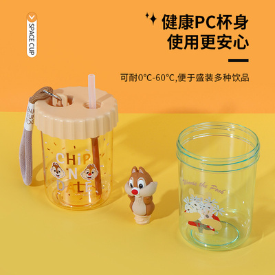 miniso名创优品迪士尼蒂蒂提绳吸吸乐塑料杯可爱米奇吸管杯水杯
