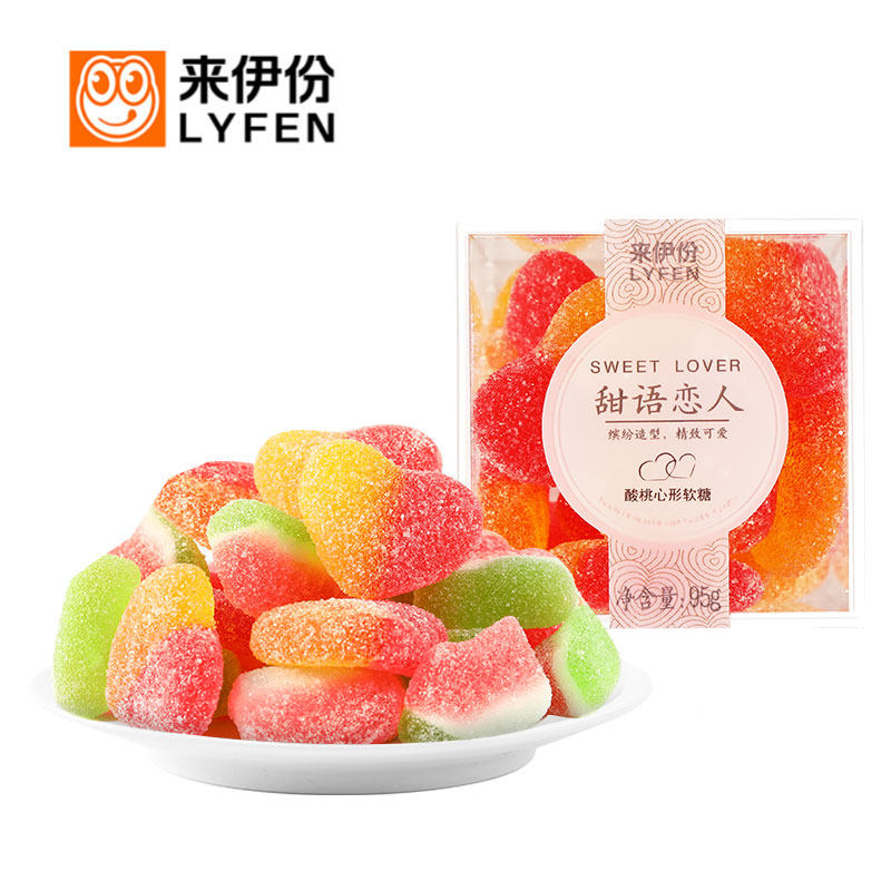 来伊份甜语恋人软糖95g 水果味喜糖果儿童蜜桃心爆汁西瓜QQ橡皮糖