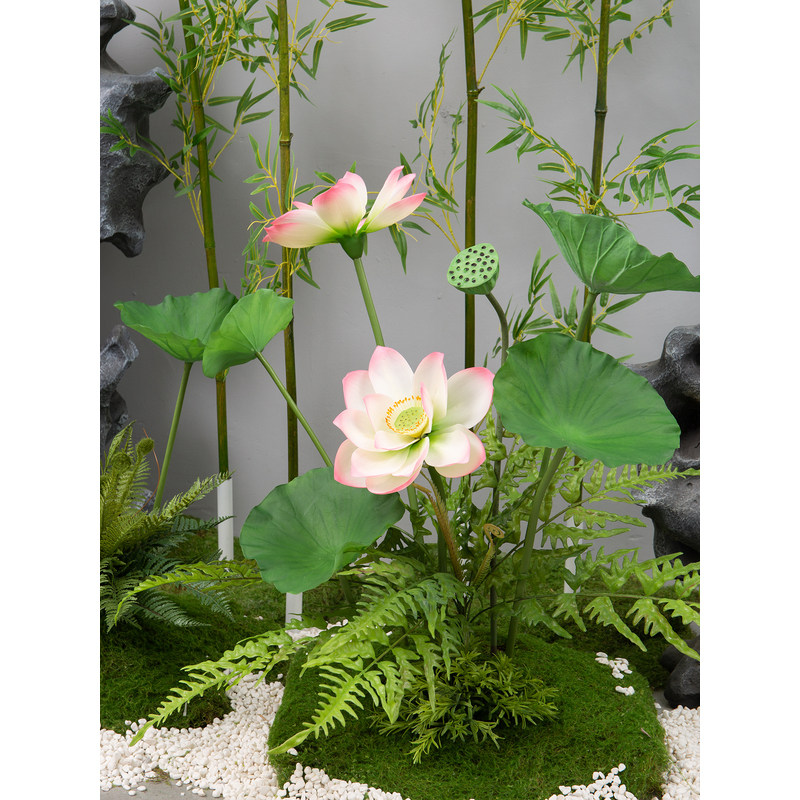 仿真荷叶荷花造景水池花池装饰假绿植玄关大堂国风打卡花艺摆件