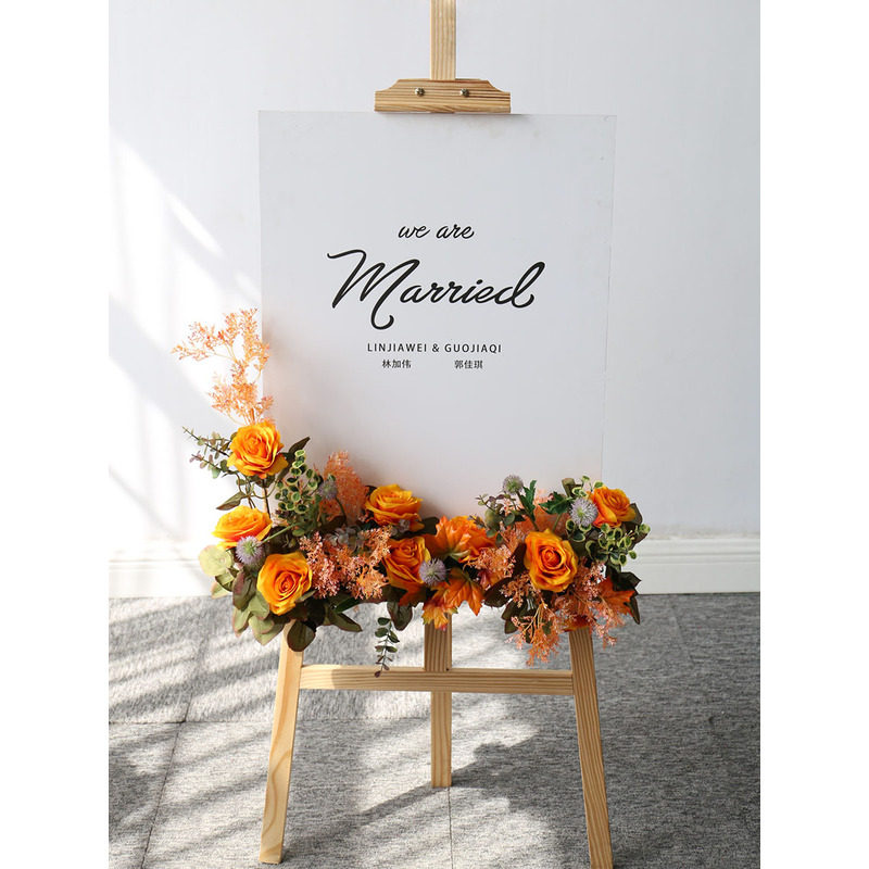 婚礼迎宾牌花艺订婚派对商务指引指示牌花艺水牌花仿真绢花婚庆花