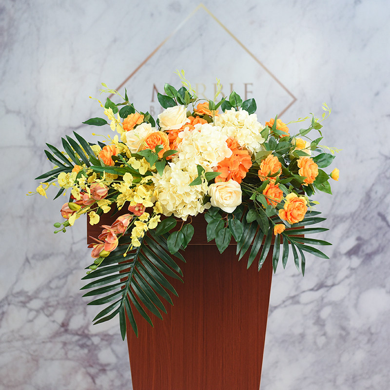 讲台花假花演讲台花主席台仿真花挂式下垂仿真绢花会议桌花摆花