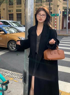 新年战袍30羊毛黑色正肩毛呢大衣女高级感百搭冬季气质加厚外套