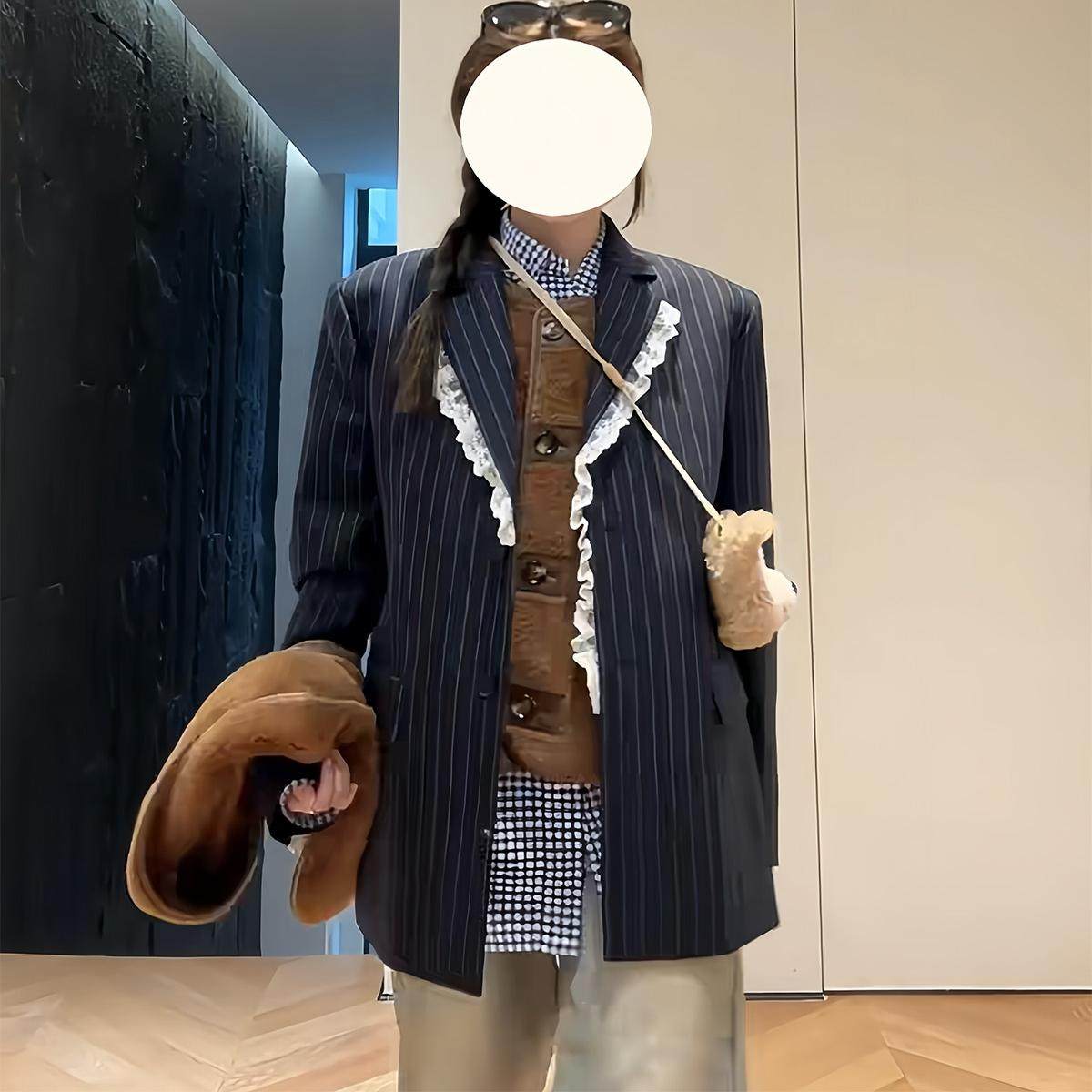 小众藏蓝色条纹西装外套