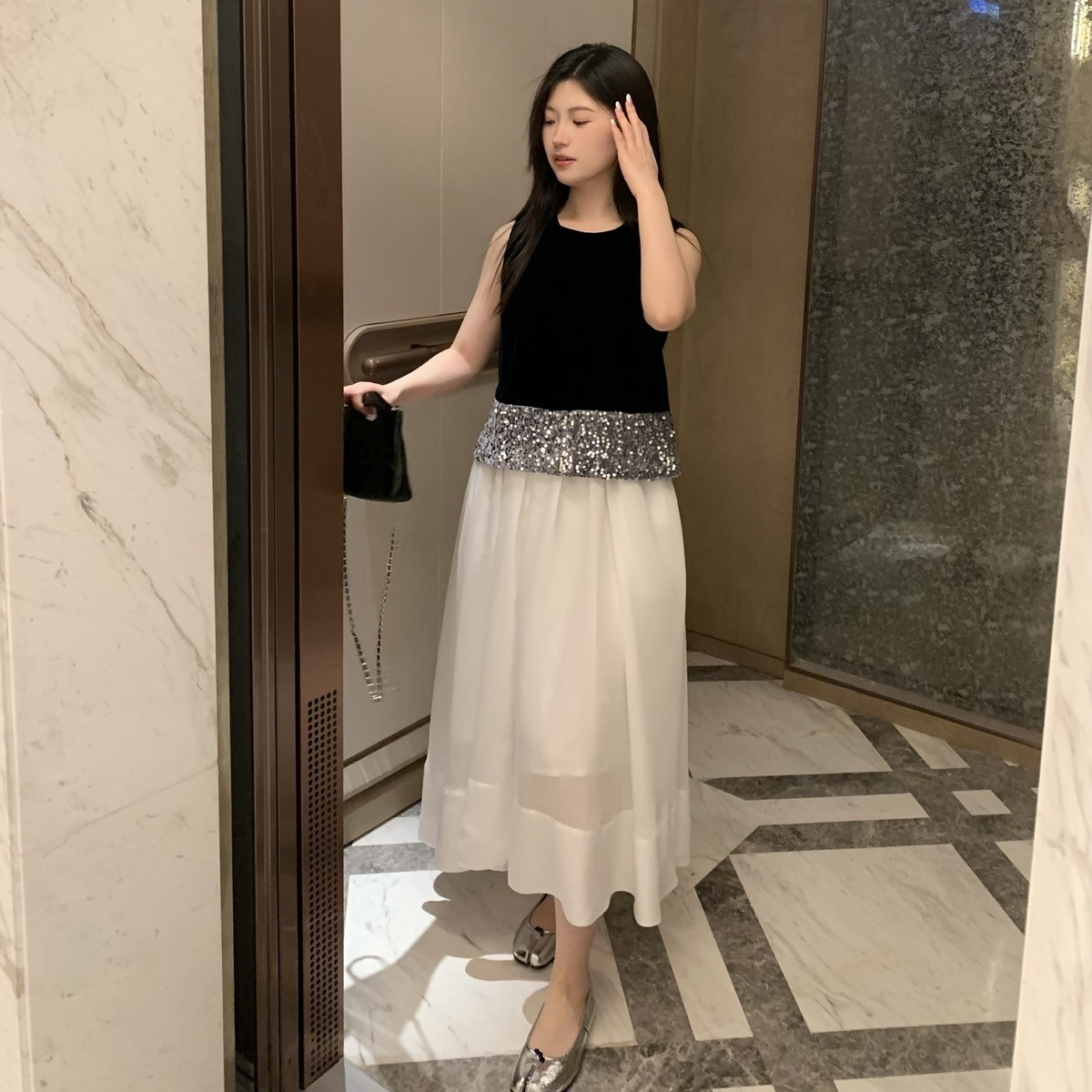 艺术拼接褶皱度假风半裙女