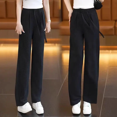 冰丝阔腿裤女夏季2025年新款高腰抽绳肌理感慵懒美式休闲拖地裤子