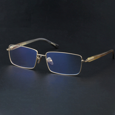 全框近视镜钛金属牛角金丝边大脸