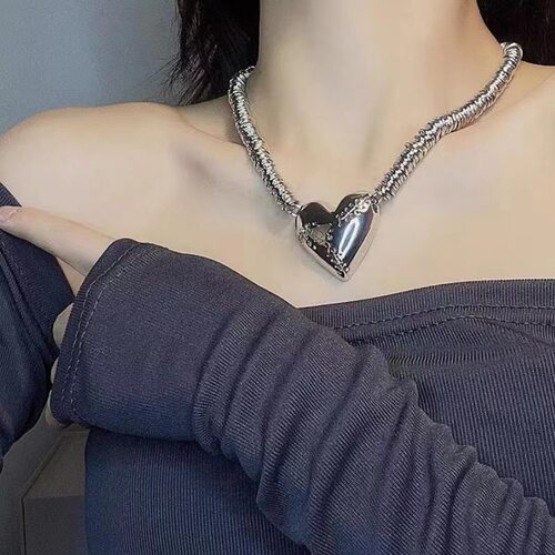 欧美修补爱情情侣项链爱心镂空气质朋克颈链个性朋克风嘻哈锁骨链