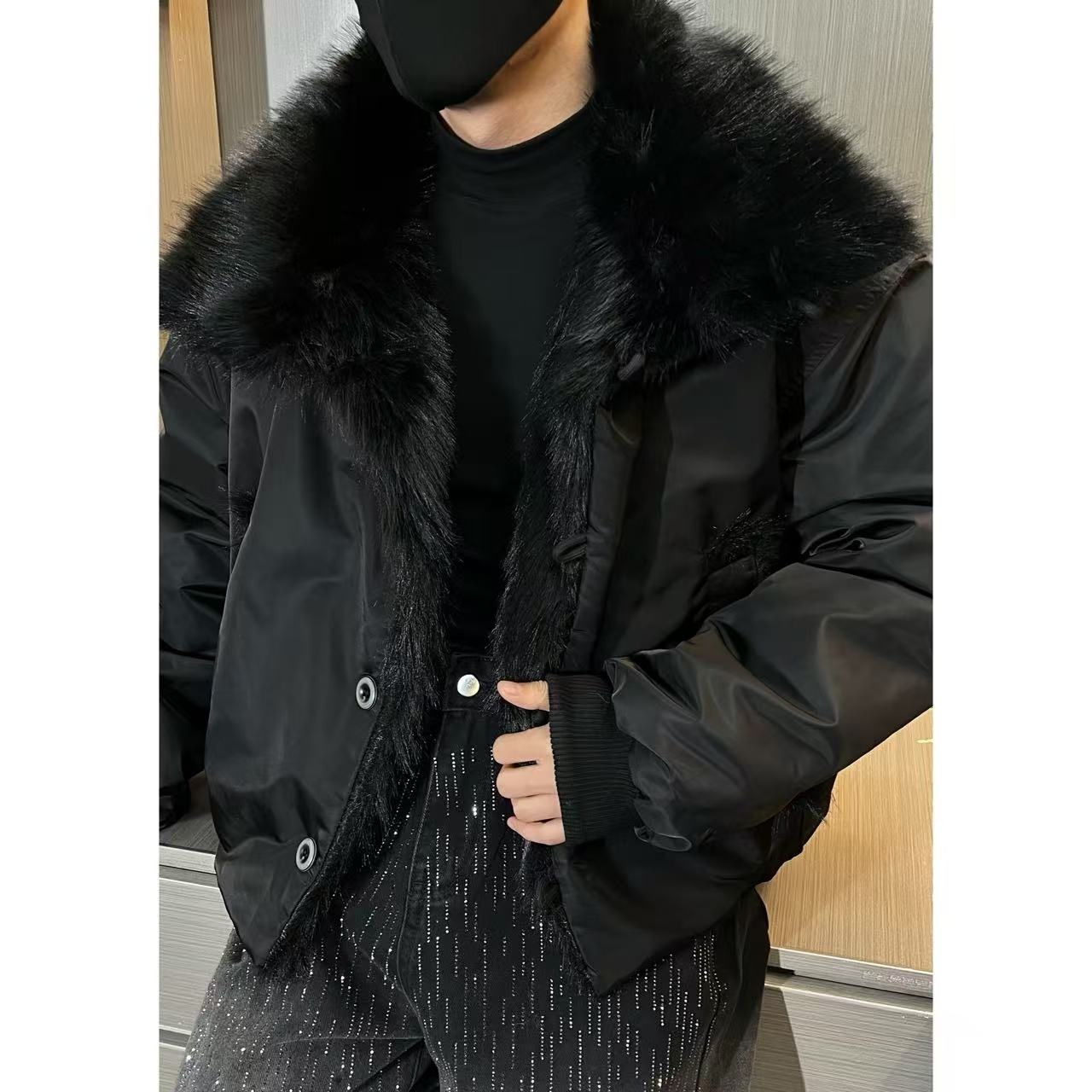 琛哥男装-棉服M066男士冬季高品质大翻领毛毛短款棉服外套