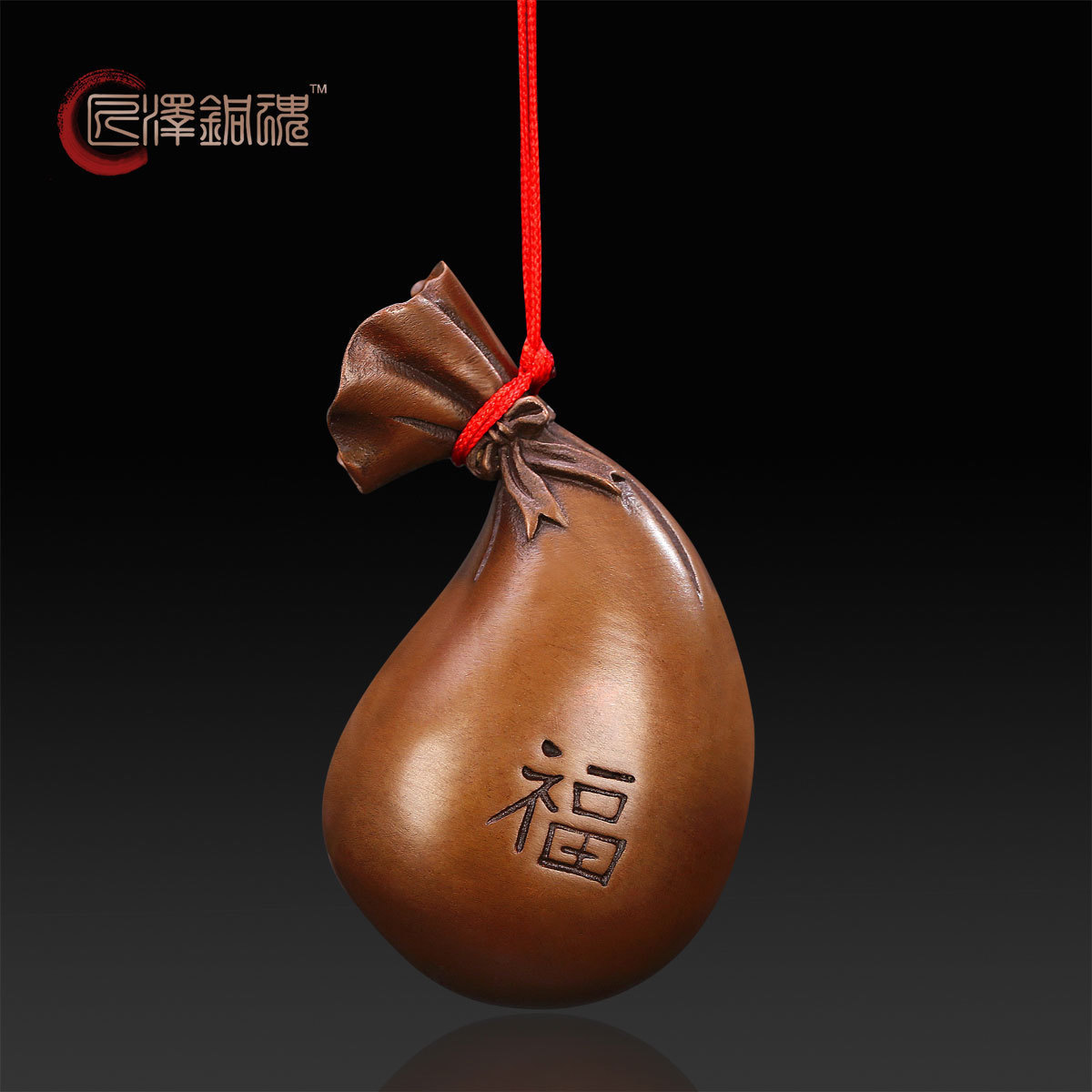 纯紫铜实心发财钱袋腰饰手把件