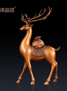 匠泽铜魂踏青卧鹿吉祥摆设装饰品