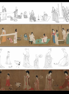 捣练图工笔画打印线稿高清白描底稿国画人物勾线线描纸质非宣纸