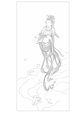 张大千敦煌菩萨白描底稿工笔画人物线稿线描实物纸质打印勾线练习