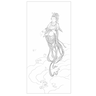 张大千敦煌菩萨白描底稿工笔画人物线稿线描实物纸质打印勾线练习