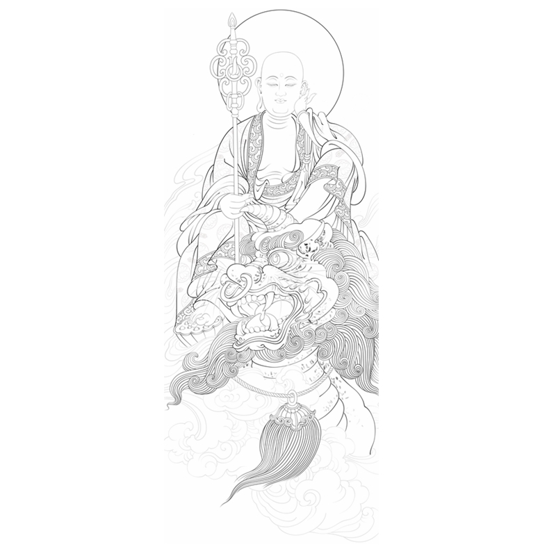 地藏王菩萨国画白描底稿佛像人物工笔画线稿线描实物打印勾线过稿