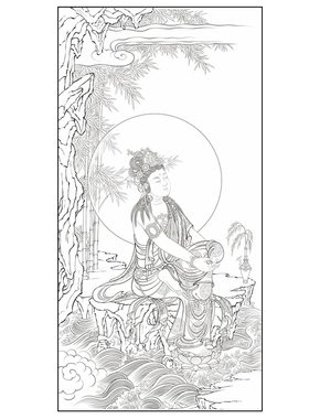 观音菩萨国画白描底稿佛像人物工笔画线稿线描实物纸质勾线过稿