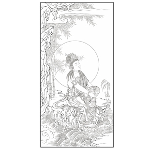观音菩萨国画白描底稿佛像人物工笔画线稿线描实物纸质勾线过稿
