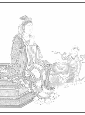 高清维摩不二图工笔画白描底稿人物线稿纸质打印临摹工笔勾线练习
